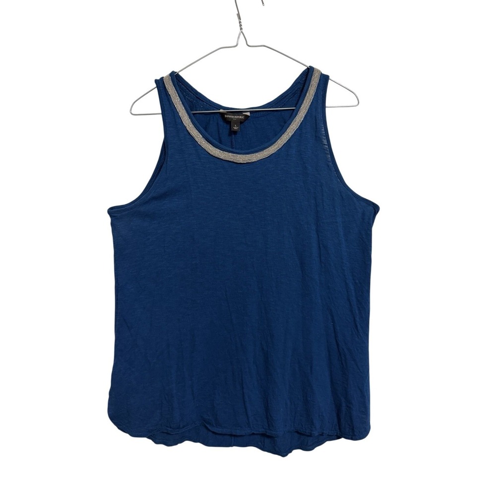 Banana Republic Blue Cotton Modal Tank Top Metallic Chain Trim Size L